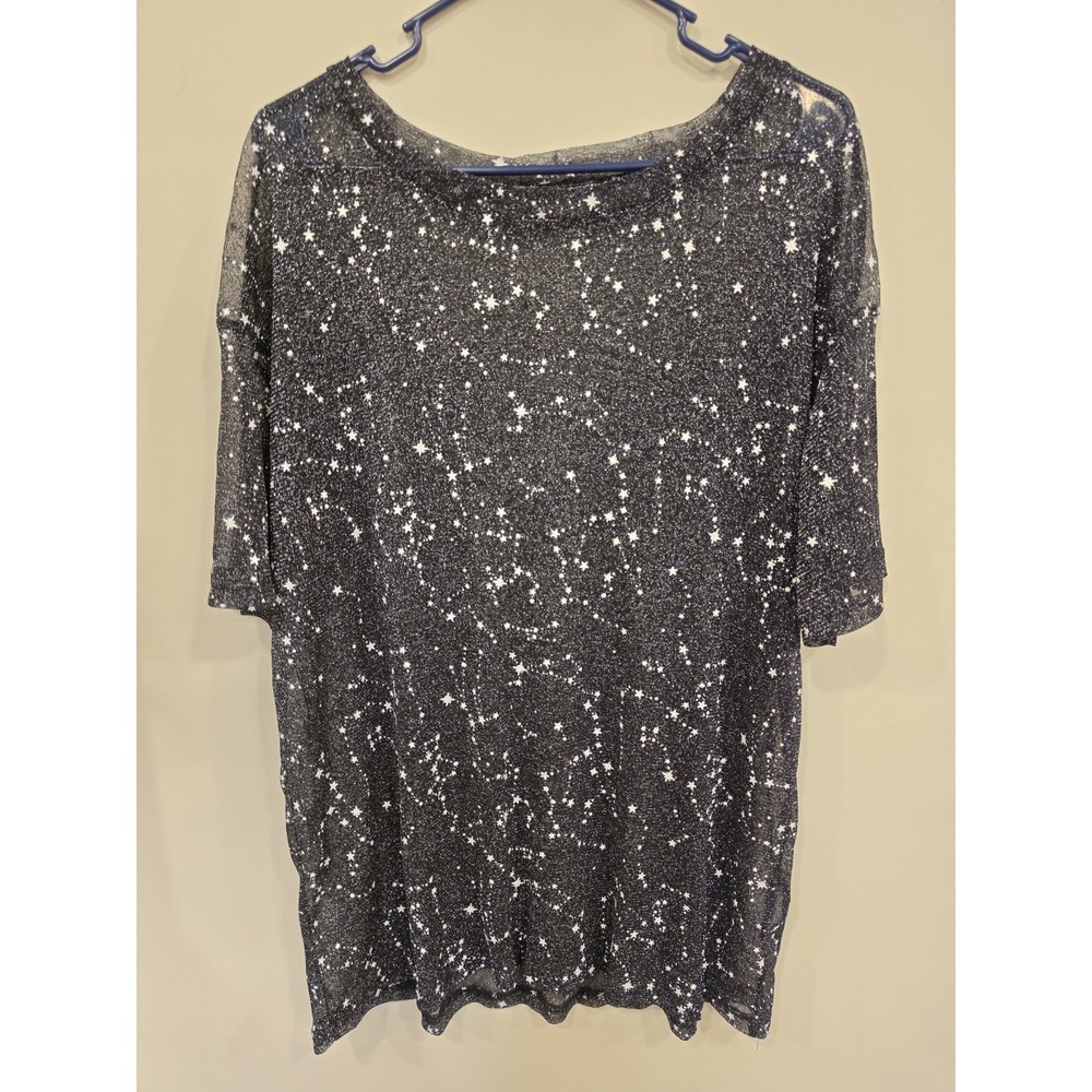 Metallic Star Constellation Tunic Top Sheer Women's L Whimsigoth Grunge